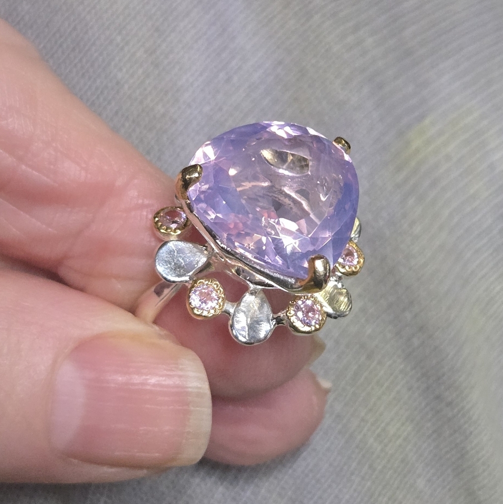 Lavender RARE Natural 16k quartz Sterling & Gold Ring Sz7 - Picture 12 of 14